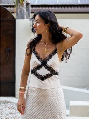 Vrg Girl Silk Lace Trim Cami Tank Top